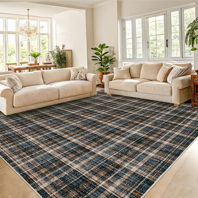 Garvee Timeless Check Washable Area Rug - 8'x10' - Black/Brown