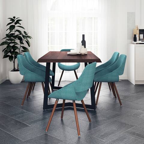 WYNDENHALL Malone Modern Industrial 7 Pc Dining Set with 6 Upholstered Bentwood Dining Chairs and 72 inch Wide Table