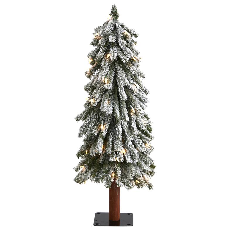 3ft. Flocked Grand Alpine Artificial Christmas Tree with 50 Clear Lights & 193 Branches on Trunk - Petite Winter X-Mas Tree