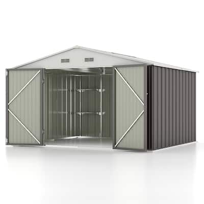 Patiowell 10' x 8'/10' x 10'Metal Outdoor Storage Shed with Goods Shelves/Floor Frame Garden Tool Shed for Backyard Garden