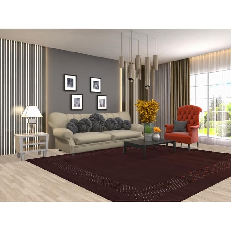 Brown Gabbeh Area Rug Handmade Oriental Wool Carpet - 8'1" x 9'8"