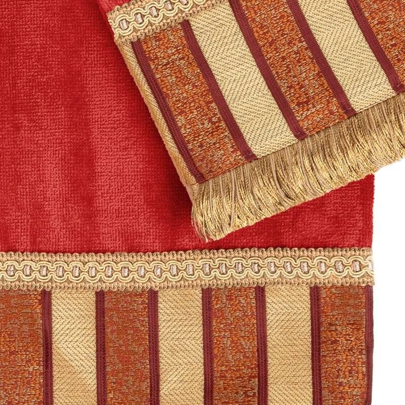 Sherry Kline Queue Coral 3-piece Decorative Towel Set, Jacquard Fabric Band, brush fringe trim 1 Bath Hand & Tip Towel