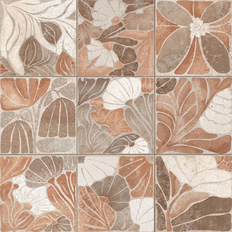 Merola Tile Adagio Decor Fiori 9-3/4" x 9-3/4" Porcelain Floor and Wall Tile