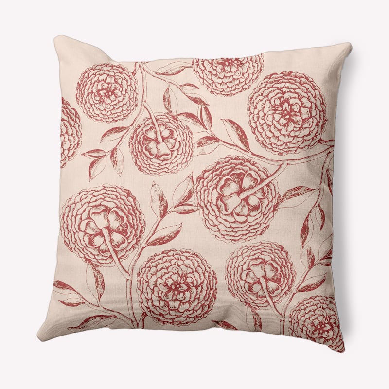 Antique Flowers Indoor/Outdoor Throw Pillow - Red - 16" x 16"