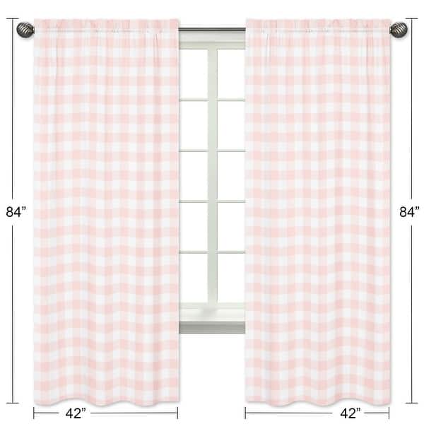 Pink Buffalo Plaid Check 84-inch Window Treatment Curtain Panel Pair - Blush White Shabby Chic Woodland Rustic Country Farmhouse