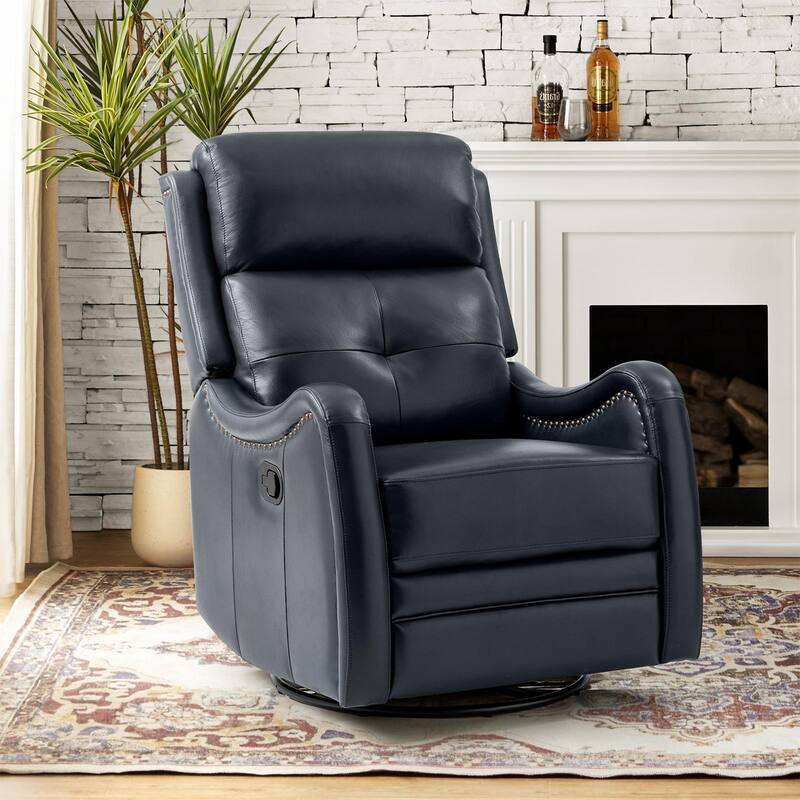 Franco Modern Genuine Leather Swivel Rocker Recliner with Nailhead Trims by HULALA HOME