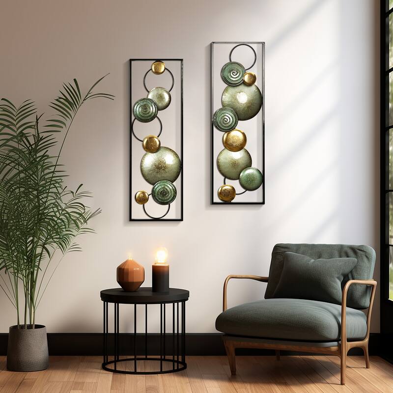 Modern Gold and Green Metal Wall Decor (Set of 2)