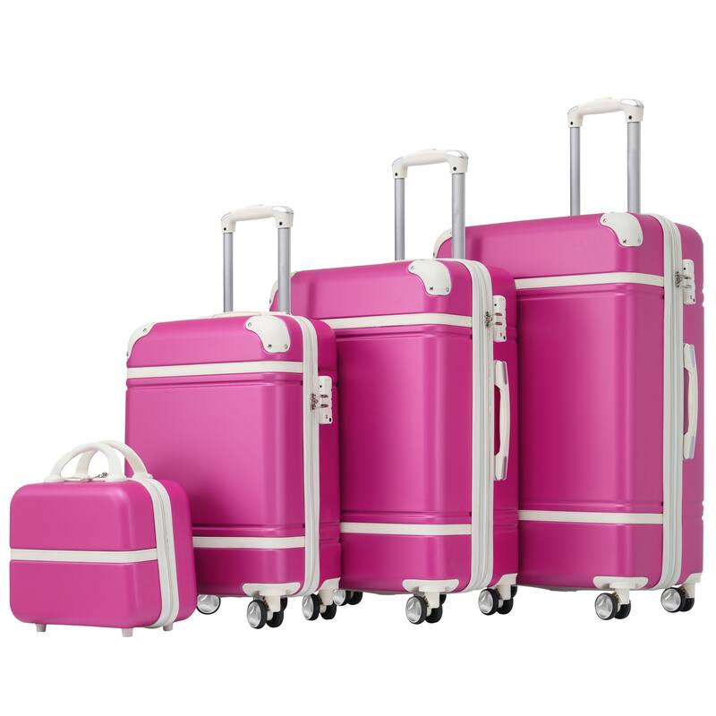 4-Piece, 20, 24, 28-Inch Modern Luggage Sets, Hard-Shell Luggage with Makeup Bag and TSA Lock, for Boarding Travel - Pink