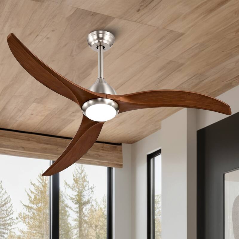 52 inches Indoor Solid Wood 6-Speed Ceiling Fan with Lights, Slient 3-Color Futuristic Ceiling Fan with Remote - 52 Inches - Nickle with Brown