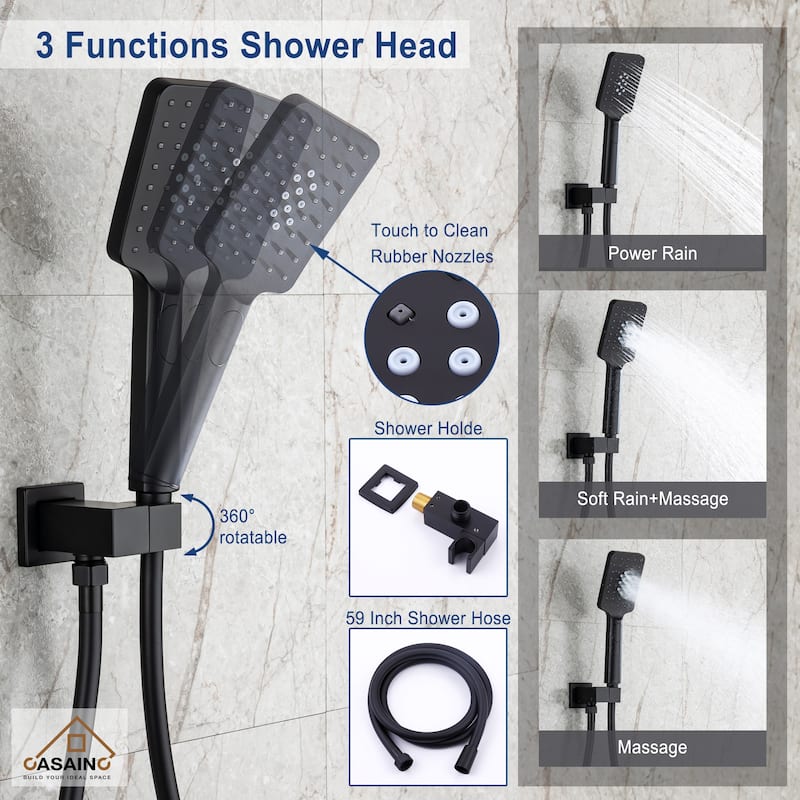 1-Handle 3-Spray Pattern 12 in. Wall Mount Shower Set Shower Head, Tub and Shower Faucet - 12 inch