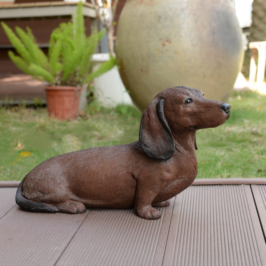Sitting Brown Dachshund Outdoor Garden Statue - 15"