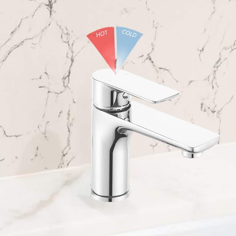 Chrome Single Handle Lavatory Basin Sink Faucet - Brass Bathroom Sink Faucet Hot and Cold