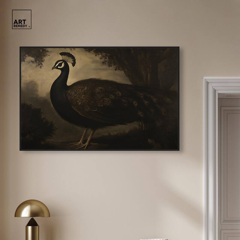 Peacock in Monotone Canvas by Art Remedy