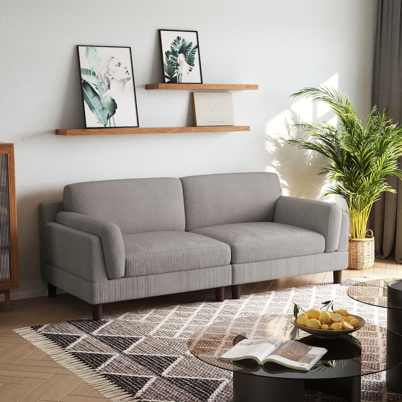 Modern 90" inch Sofa Comfy Corduroy Deep Seats Sofa - Light Grey Set