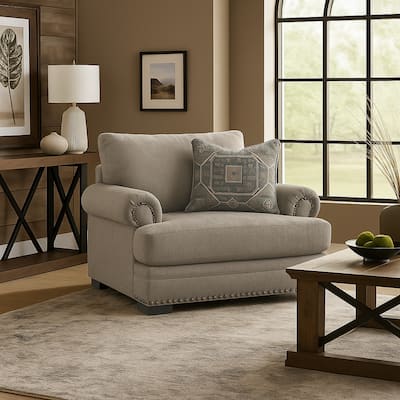 Golo Accent Armchair, Throw Pillow, 44 Inch Taupe Gray, Nailhead Trim