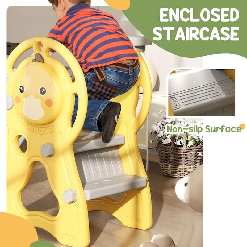 3-in-1 Duck-Shaped Fun Kids Slide with Basketball Hoop and Climber for Outdoor and Indoor Toy - 58.7" L x 26.4" W x 30.7" H
