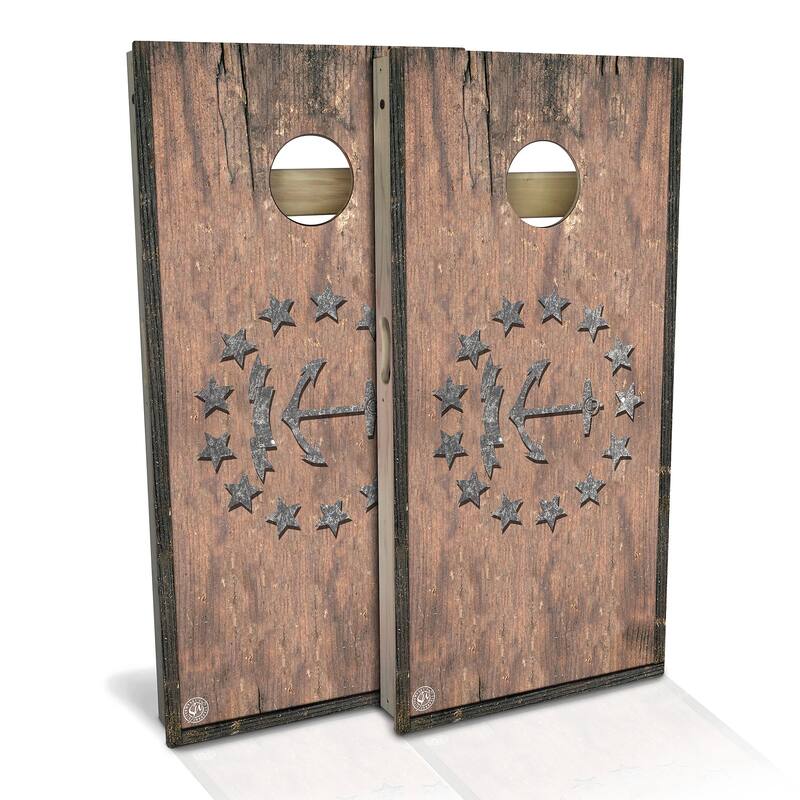 Rhode Island Flag Vintage Outdoor Cornhole Board Set - Backyard 2x4 - Include Case + Hole Lights