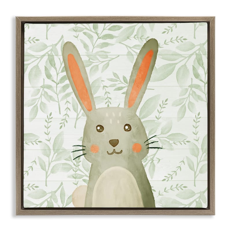 Stupell Whimsical Bunny on Florals Framed Floater Canvas Wall Art Design By Kim Allen - 25 x 25 - Brown