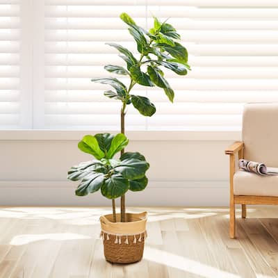 51.2 Inch Artificial Tree with Natural Wood Trunk, Faux Plant Indoor and Outdoor House Plant