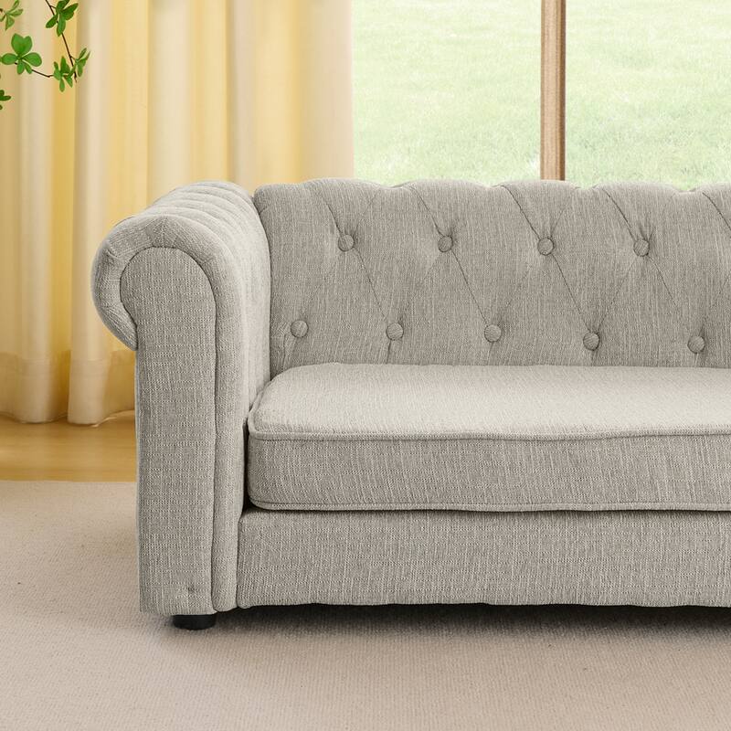 Roomfitters Upholstered Pet Sofa Chesterfield Style Elevated Dog Bed Couch with Rolled Arms & Button Tufted Cushion Seat
