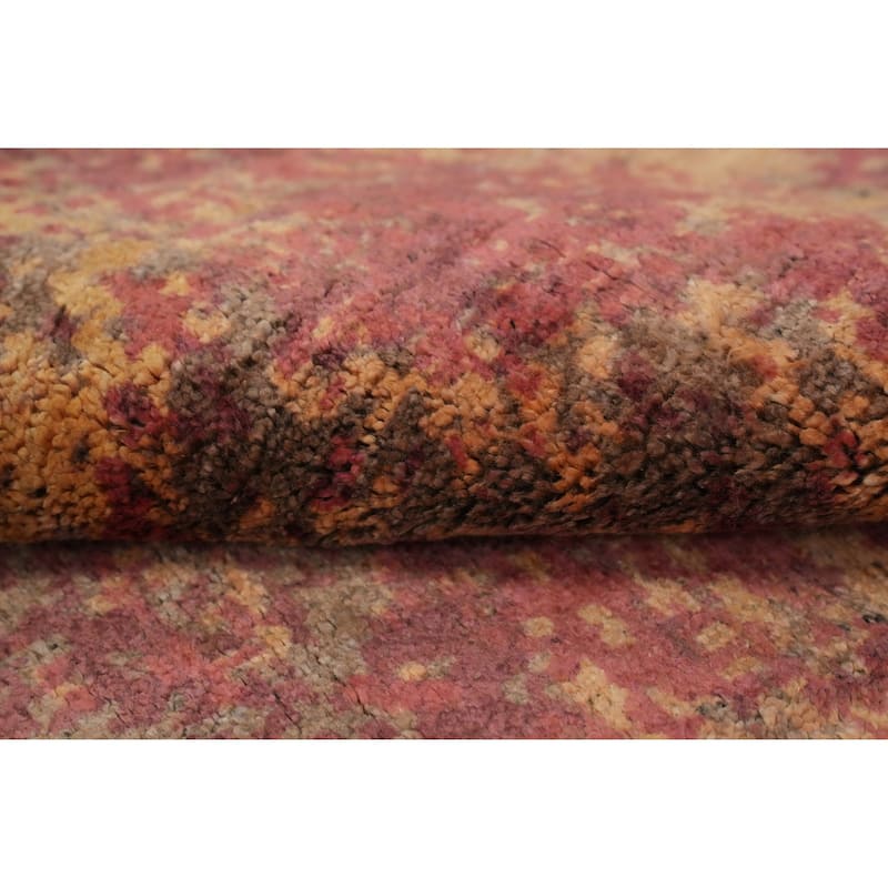 Hand Knotted Oriental Viscose Silk Carpet Modern Abstract Multi-Colored Abstract Area Rug - 9' 7'' X 6' 8''
