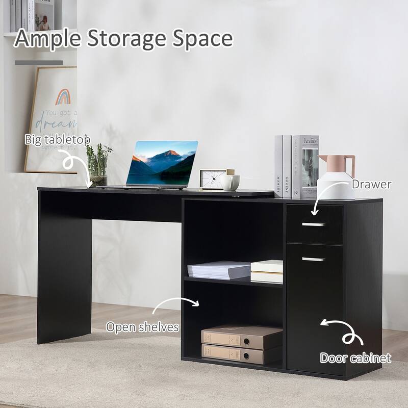 Adjustable L-Shaped Computer Desk with Storage Shelves,Drawer and Cabinet