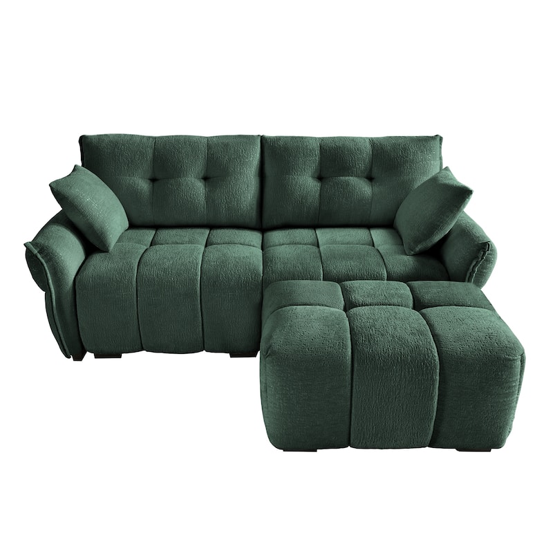 78.7" Chenille 2-Seater Sofa with Ottoman, Minimalist Design and High-Resilience Cushions