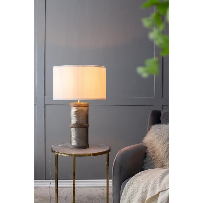 D16x24.4" Hammered Iron Table Lamp with Mango Wood(Lamp Shade Assembly Required)