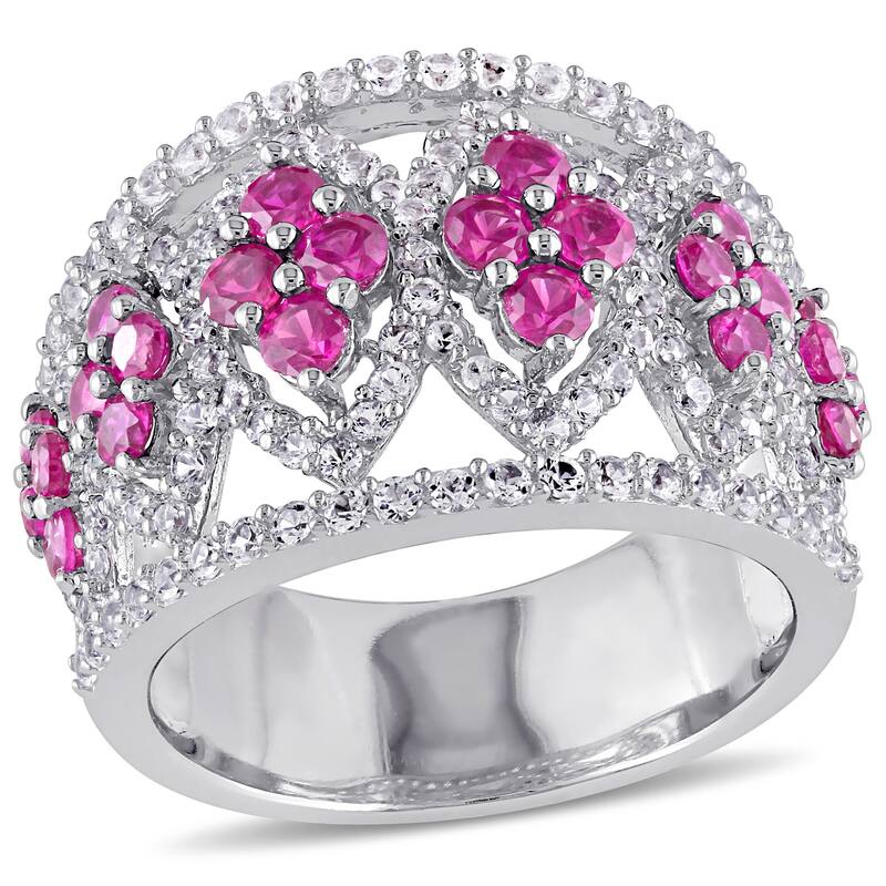 Miadora 3ct TGW Created Ruby Created White Sapphire Ring Sterling Silver