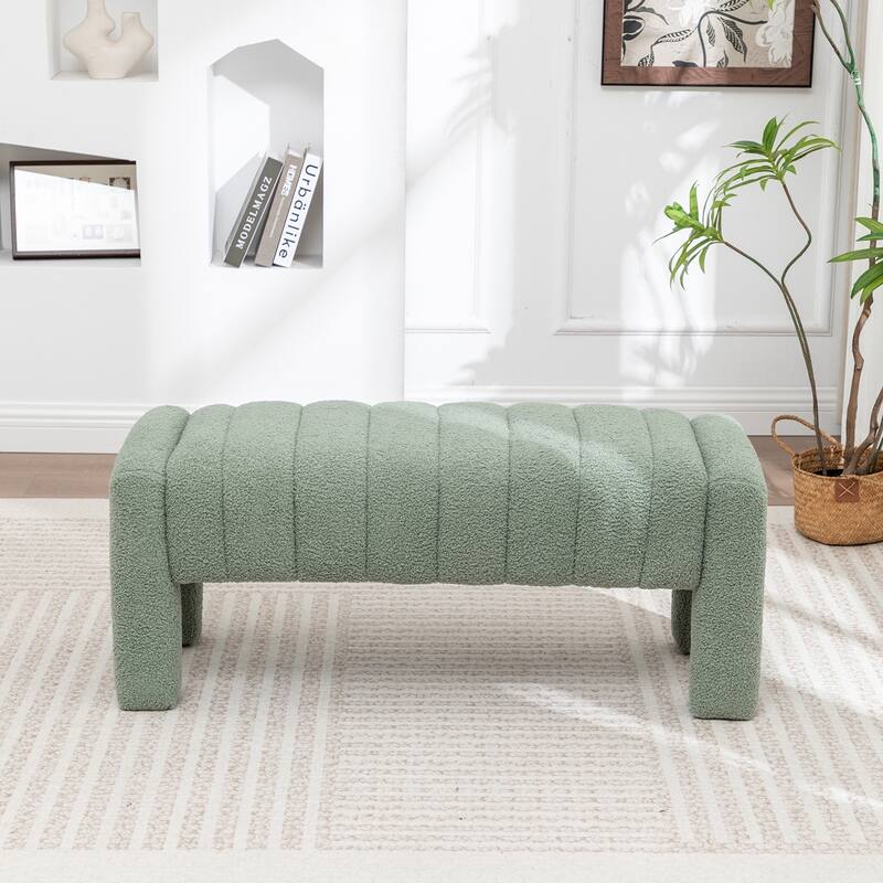 SEYNAR Modern Glam Teddy Velvet Fabric Rectangle Ottoman