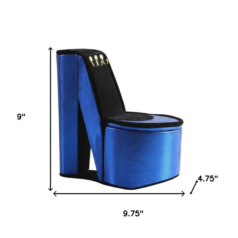 9" Royal Blue Black And Gold Velvet High Heel Jewelry Box