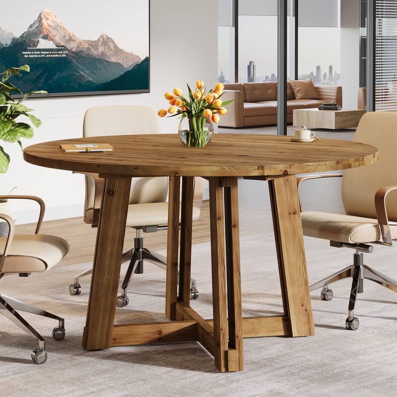 47'' Solid Wood Conference Table, Round Wood Meeting Table for 4-6