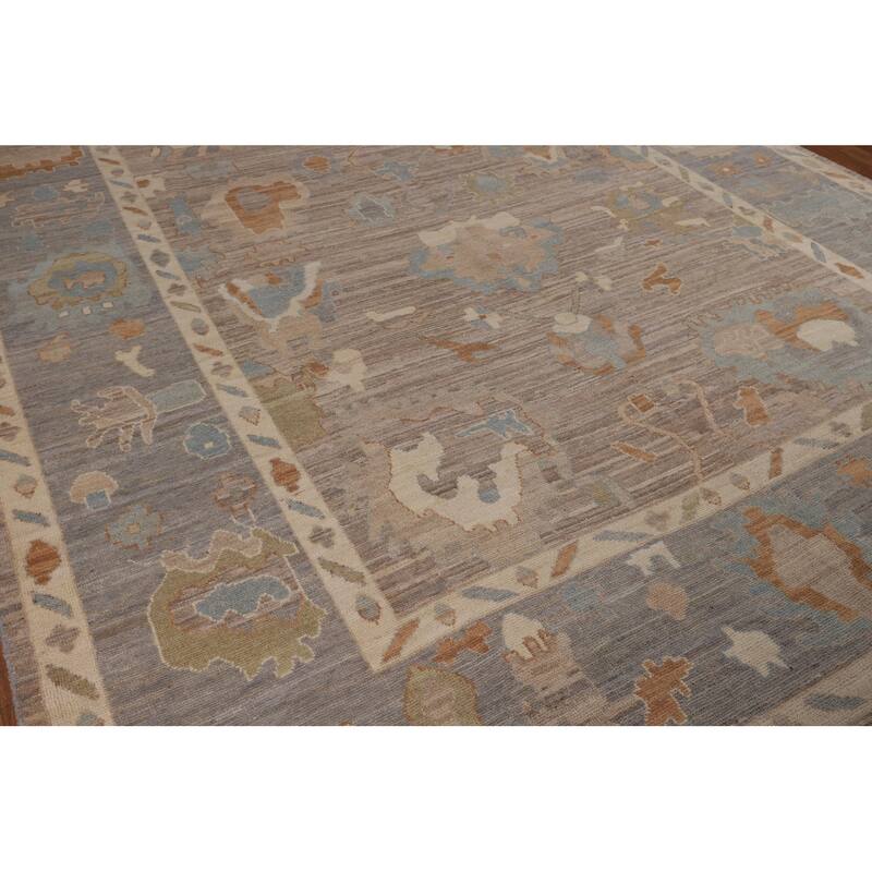 Beige Oushak Vegetable Dye Area Rug Hand-Knotted Wool Carpet - 9'1"x 12'0"