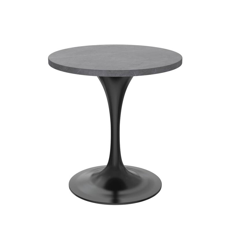 LeisureMod Verve 27" Round Dining Table with Sintered Stone TableTop and Black Steel Base for Kitchen & Dining Room - 27.56