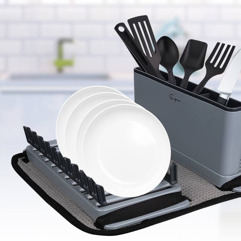 Outdoor Camping Gear Countertop Dish Rack Set with Sponge Drying Mat