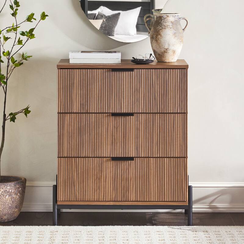 Middlebrook Designs Three Drawer Chest with Reeded Drawer Fronts - Mocha