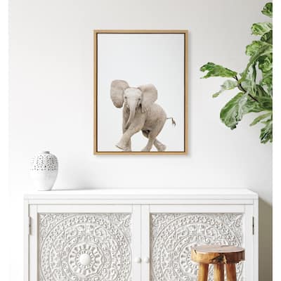 Kate and Laurel Sylvie Baby Elephant Walk Framed Canvas by Amy Peterson Art Studio