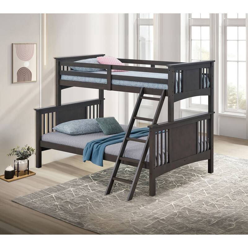 Modern Transitional Style Twin Over Full Bunk Bed With Ladder And White Finish