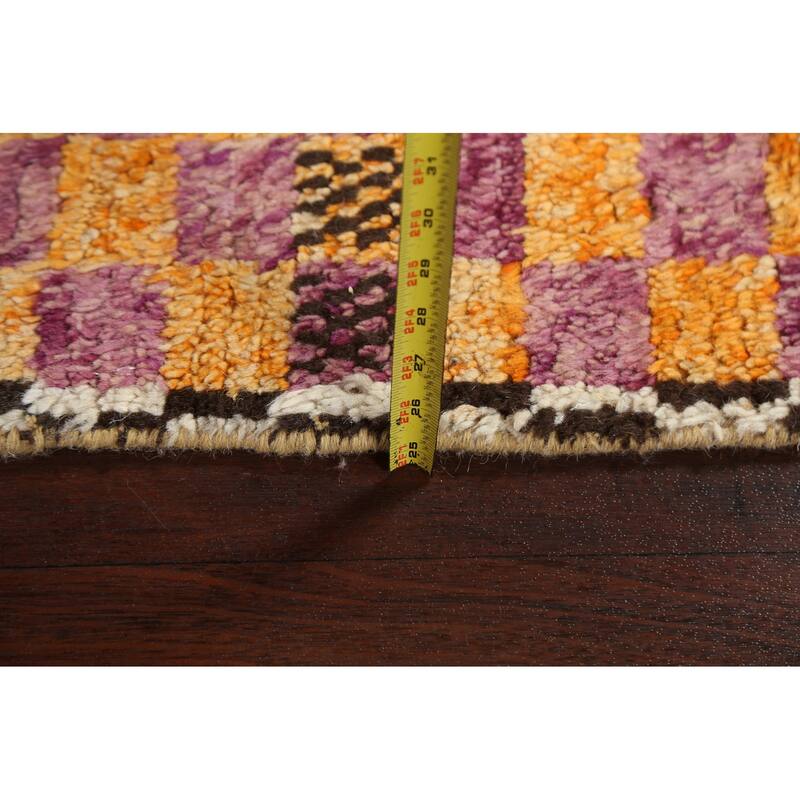 Checkered Modern Moroccan Oriental Runner Rug Hand-knotted Wool Carpet - 2'11" x 12'11"