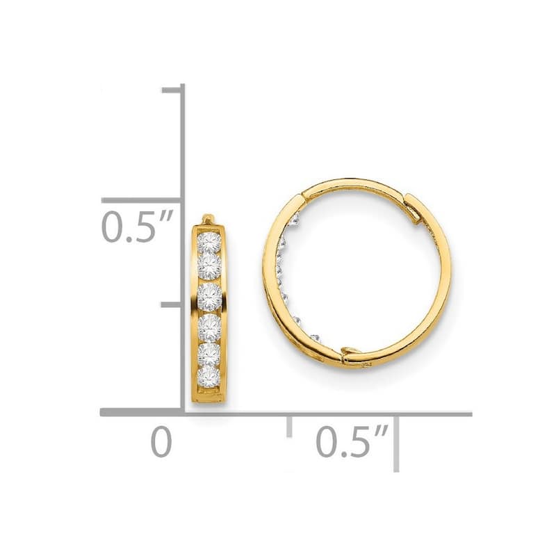Curata 14k Yellow Gold Polished CZ Cubic Zirconia Hinged Hoop Earrings - 11x12mm Wide 2mm Thick