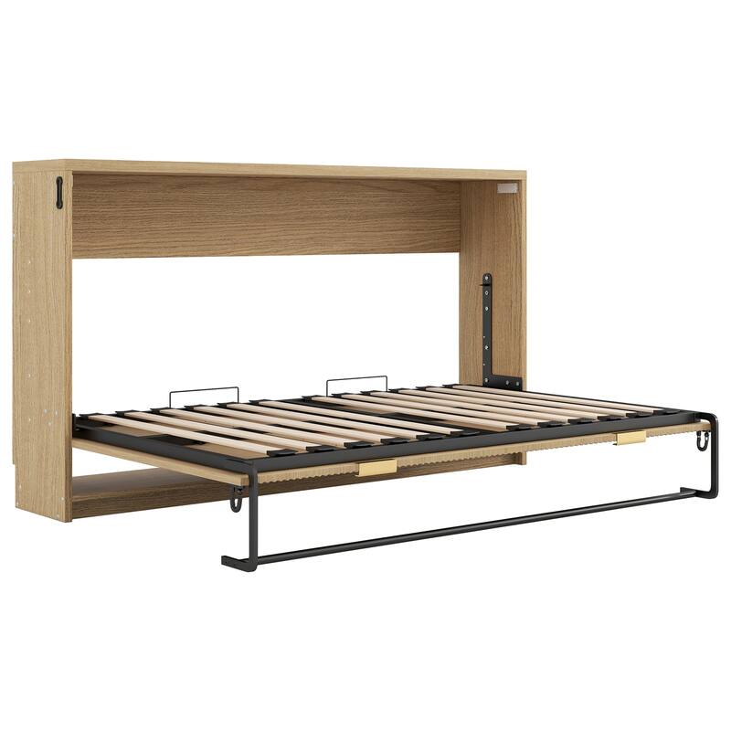 Roomfitters Twin XL Murphy Bed Cabinet with Foldable Frame, Built-in Light, Wall Bed for Compact Spaces, Natural