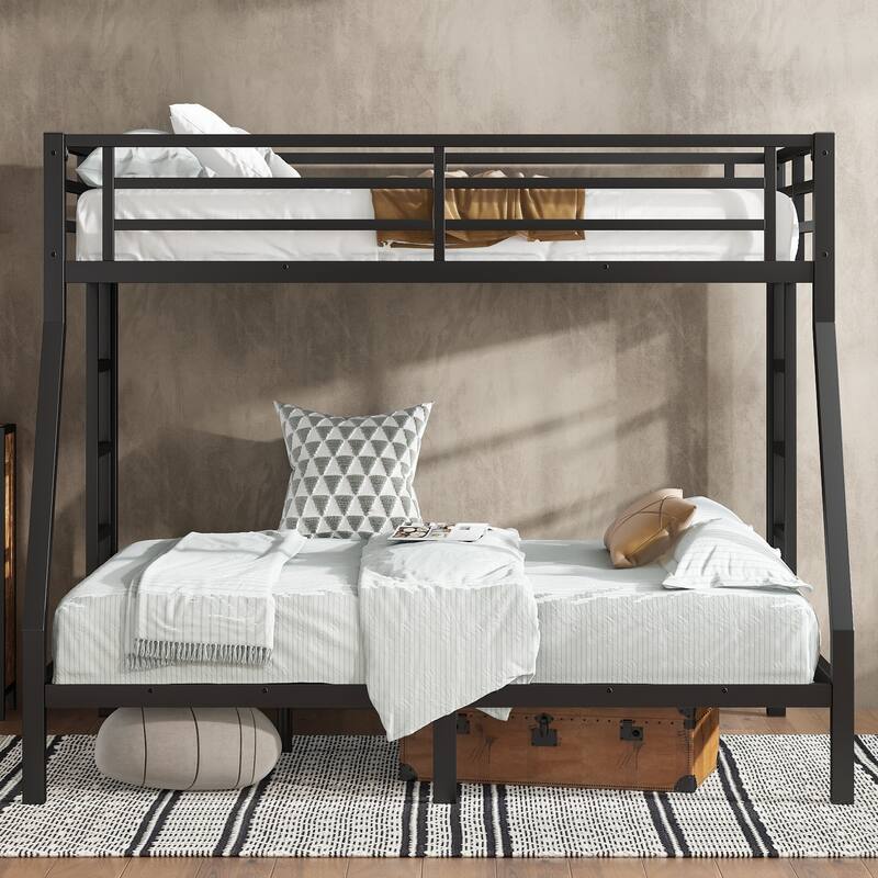 Heavy Duty Metal Twin XL Over Queen Bunk Bed for Teens and Adults, Space-Saving, Noise-Free