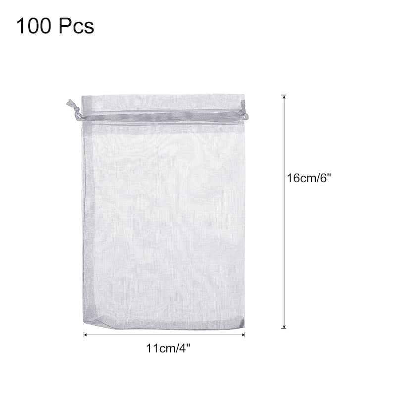 100pcs Organza Bags Drawstring Favor Pouches Sheer Mesh Bag for Party - Grey - 4 inch x 6 inch