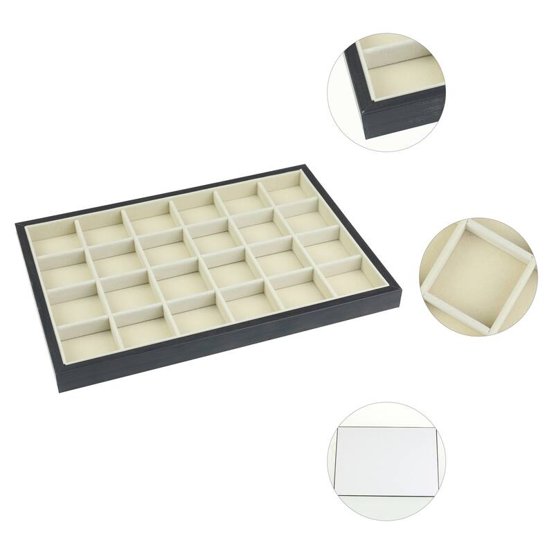 Velvet Jewelry Organizer Trays with Removable Dividers for Drawers, Jewelry Organizer Drawer Inserts Container Display Case - 24 Grid Tray