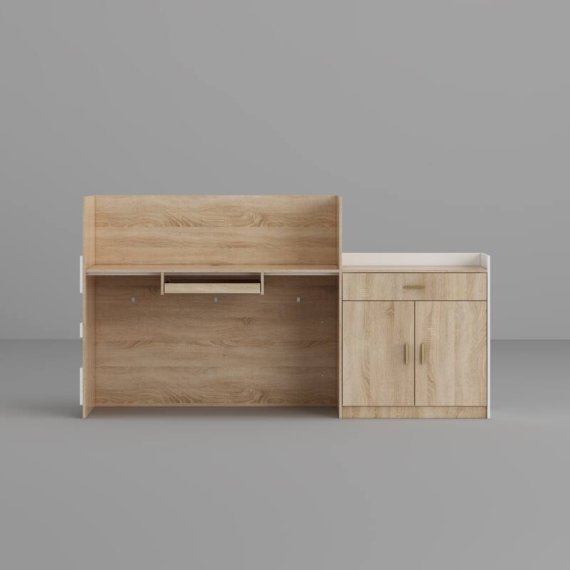 Modern Hotel Reception Desk - White + Oak with Keyboard Drawer