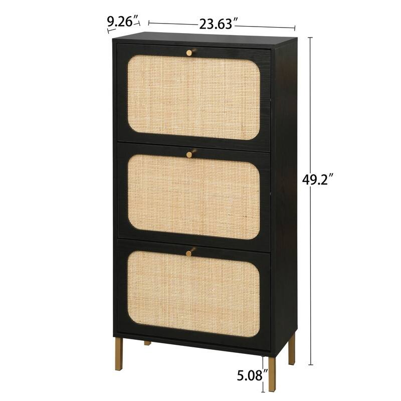 Freestanding Modern Shoe Rack Storage with 3 Natural Rattan Door