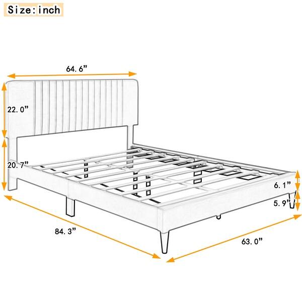 Modern Style Queen Size Platform Bed Velvet Fabric Upholstered Platform