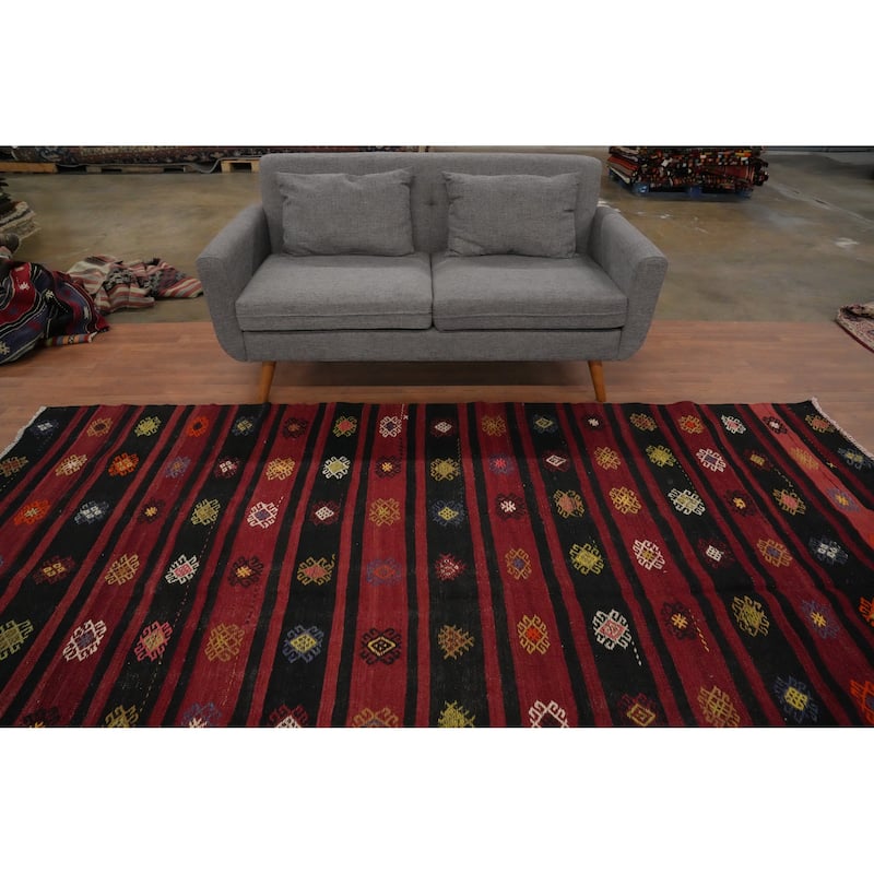Hand Woven Oriental 100% Wool Carpet Southwestern Tribal Red Kilim Area Rug - 10' 5'' X 6' 6''