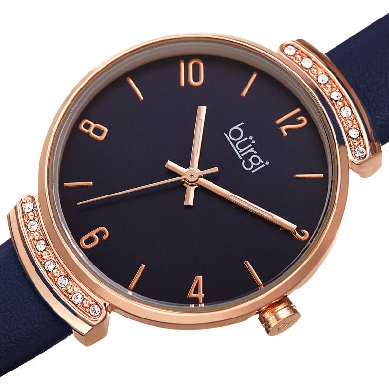 Burgi Women's Swarovski Crystal Classic Slim Leather Strap Watch