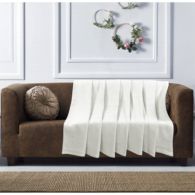 100% Cotton Blanket Basket Weave Stylish Design Soft Cozy Comfortable All Season Light Weight Spread Quilt Bed & Couch/Sofa